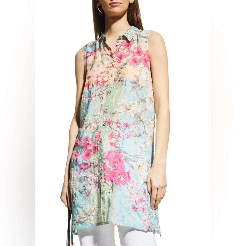 Johnny Was Cherry Blossoms 100% Silk Top